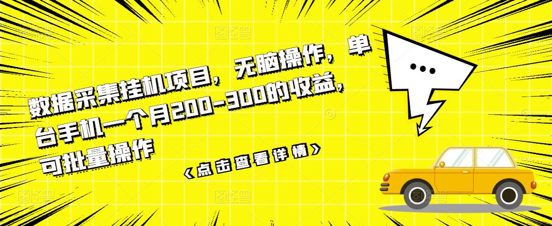 数据采集挂机项目，无脑操作，单台手机一个月200-300的收益，可批量操作-千城资源网