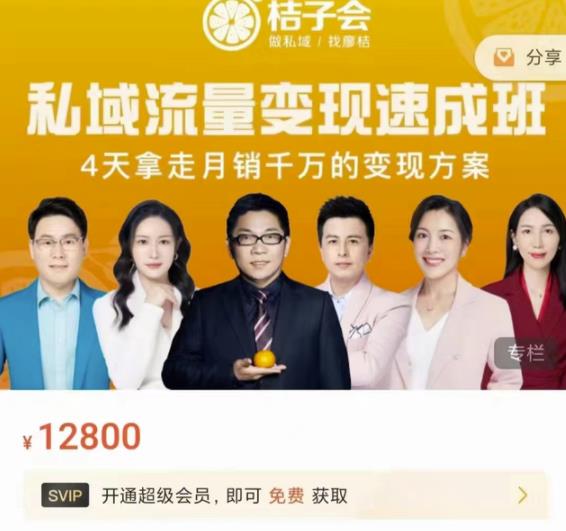 桔子会·私域流量变现速成班，4天拿走月销千万的变现方案 价值12800元-千城资源网