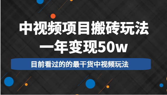 中视频项目搬砖玩法，一年变现50w，目前看过的的最干货中视频玩法-千城资源网