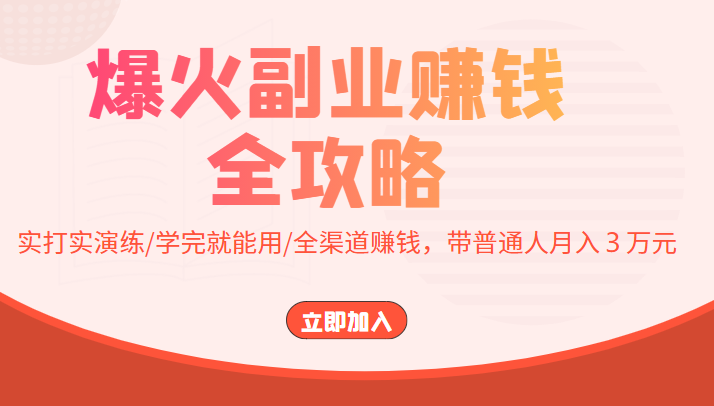 爆火副业赚钱全攻略：实打实演练/学完就能用/全渠道赚钱，带普通人月入３万元-千城资源网