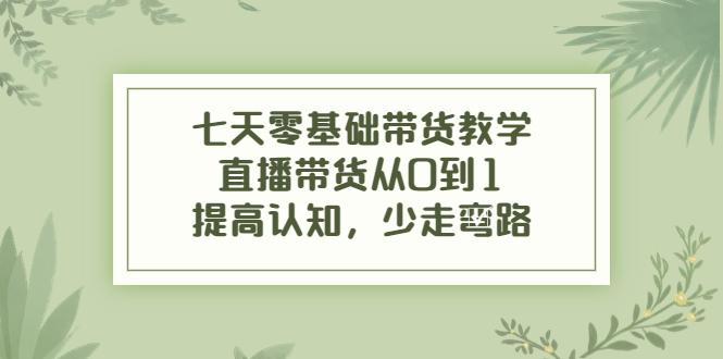 七天零基础带货教学，直播带货从0到1，提高认知，少走弯路-千城资源网
