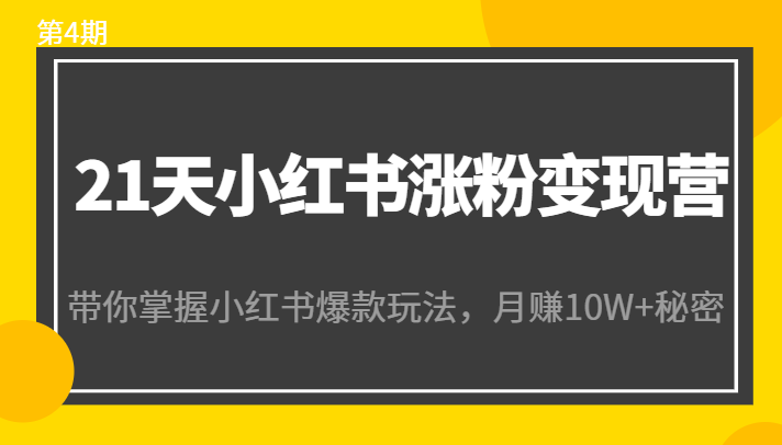 21天小红书涨粉变现营（第4期）：带你掌握小红书爆款玩法，月赚10W+秘密-千城资源网