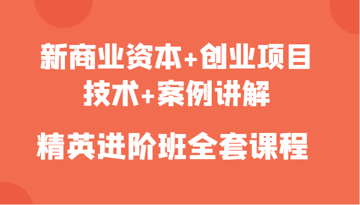 新商业资本+创业项目，技术+案例讲解，精英进阶班全套课程-千城资源网