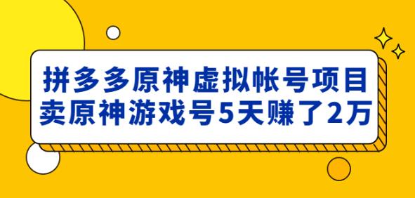 外面卖2980的拼多多原神虚拟帐号项目：卖原神游戏号5天赚了2万-千城资源网