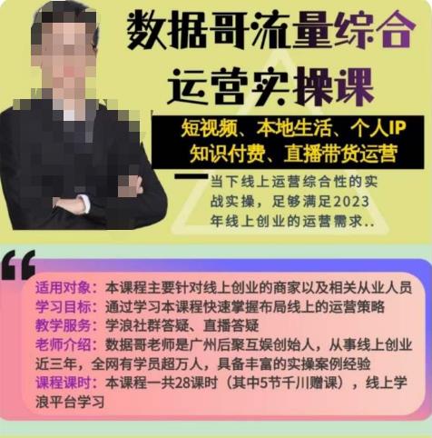 数据哥流量综合运营实操课：短视频、本地生活、个人IP知识付费、直播带货运营-千城资源网