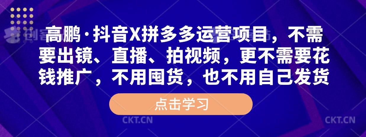 高鹏·抖音X拼多多运营项目，不需要出镜、直播、拍视频，不需要花钱推广，不用囤货，不用自己发货-千城资源网