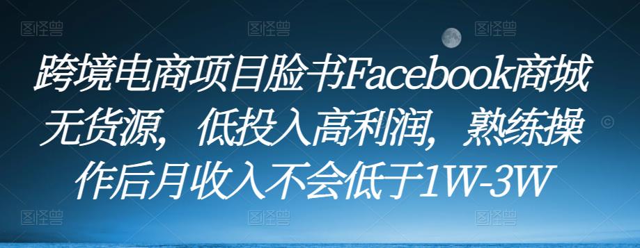 跨境电商项目脸书Facebook商城无货源，低投入高利润，熟练操作后月收入不会低于1W-3W-千城资源网