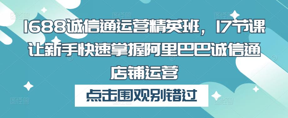 1688诚信通运营精英班，17节课让新手快速掌握阿里巴巴诚信通店铺运营-千城资源网
