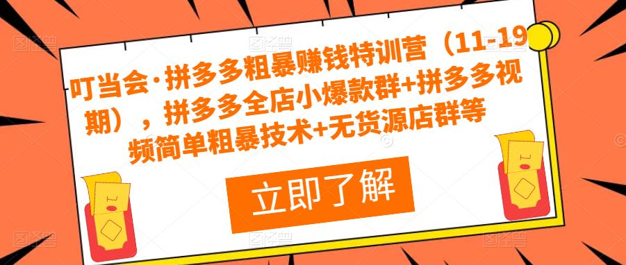 叮当会·拼多多粗暴赚钱特训营（11-19期），拼多多全店小爆款群+拼多多视频简单粗暴技术+无货源店群等-千城资源网
