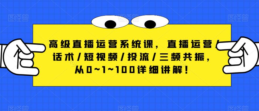 高级直播运营系统课，直播运营/话术/短视频/投流/三频共振，从0~1~100详细讲解！-千城资源网