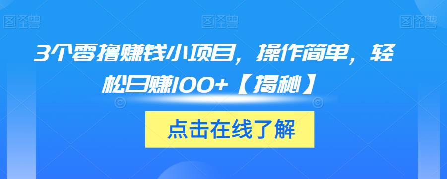 3个零撸赚钱小项目，操作简单，轻松日赚100+【揭秘】-千城资源网