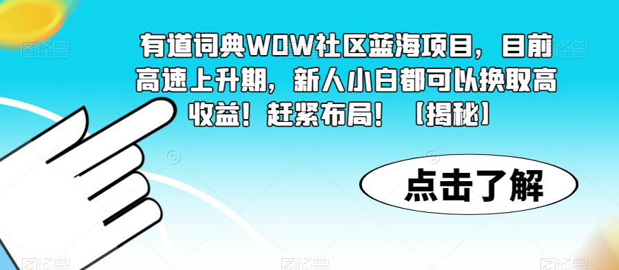 有道词典WOW社区蓝海项目，目前高速上升期，新人小白都可以换取高收益！赶紧布局！【揭秘】-千城资源网