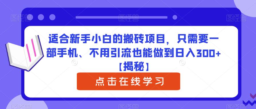适合新手小白的搬砖项目，只需要一部手机、不用引流也能做到日入300+【揭秘】-千城资源网