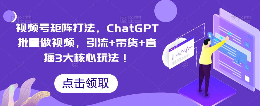 视频号矩阵打法，ChatGPT批量做视频，引流+带货+直播3大核心玩法！-千城资源网