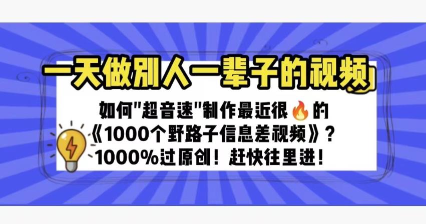 一天做完别一辈子的视频制作最近很火的《1000个野路子信息差》100%过原创【揭秘】-千城资源网