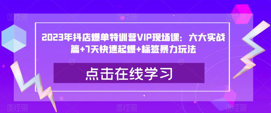 2023年抖店爆单特训营VIP现场课：六大实战篇+7天快速起爆+标签暴力玩法-千城资源网