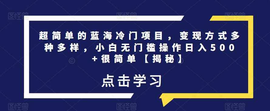 超简单的蓝海冷门项目，变现方式多种多样，小白无门槛操作日入500+很简单【揭秘】-千城资源网