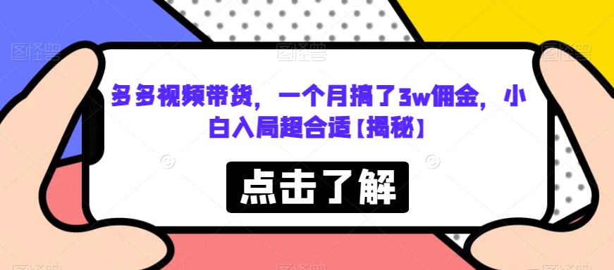 多多视频带货，一个月搞了3w佣金，小白入局超合适【揭秘】-千城资源网