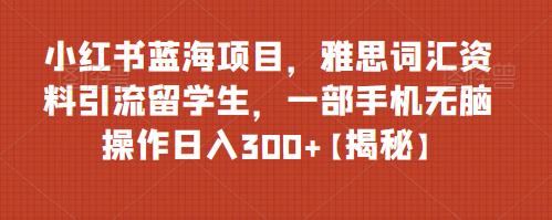 小红书蓝海项目，雅思词汇资料引流留学生，一部手机无脑操作日入300+【揭秘】-千城资源网