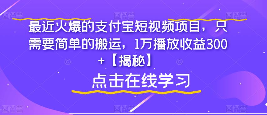最近火爆的支付宝短视频项目，只需要简单的搬运，1万播放收益300+【揭秘】-千城资源网