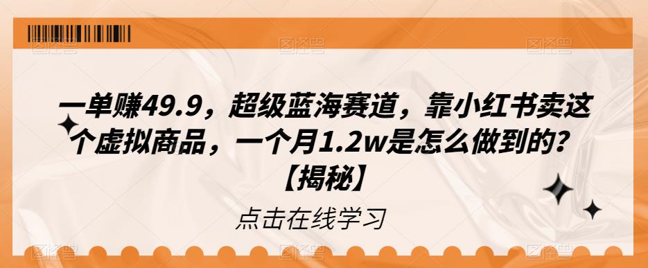 一单赚49.9，超级蓝海赛道，靠小红书卖这个虚拟商品，一个月1.2w是怎么做到的？【揭秘】-千城资源网