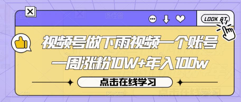 视频号做下雨视频一个账号一周涨粉10W+年入100w【揭秘】-千城资源网