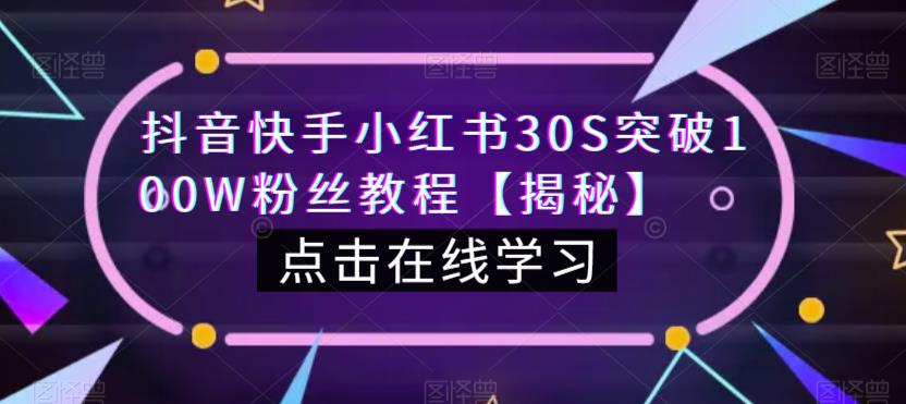 抖音快手小红书30S突破100W粉丝教程【揭秘】-千城资源网