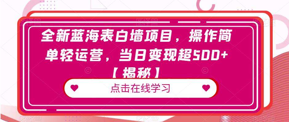 全新蓝海表白墙项目，操作简单轻运营，当日变现超500+【揭秘】-千城资源网