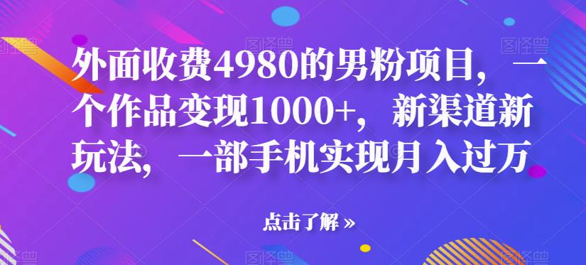 外面收费4980的男粉项目，一个作品变现1000+，新渠道新玩法，一部手机实现月入过万【揭秘】-千城资源网