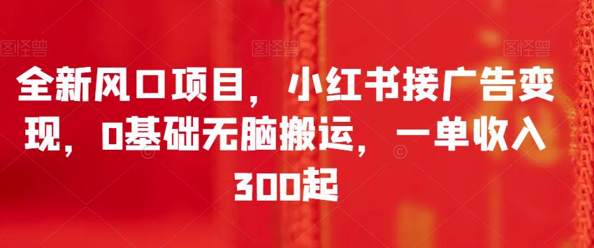 全新风口项目，小红书接广告变现，0基础无脑搬运，一单收入300起-千城资源网