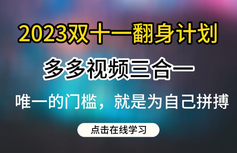 2023双十一翻身计划，多多视频带货三合一玩法教程【揭秘】-千城资源网