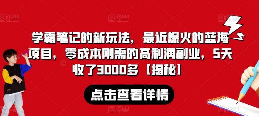 学霸笔记的新玩法，最近爆火的蓝海项目，零成本刚需的高利润副业，5天收了3000多【揭秘】-千城资源网