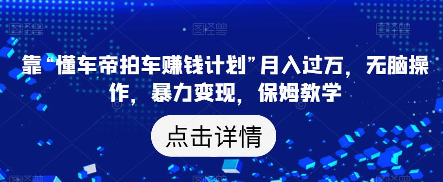 靠“懂车帝拍车赚钱计划”月入过万，无脑操作，暴力变现，保姆教学【揭秘】-千城资源网
