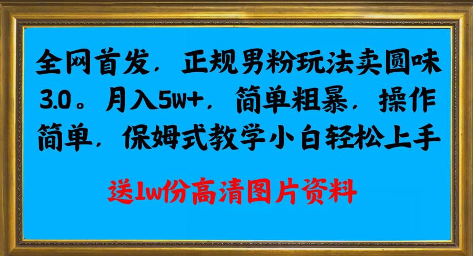 全网首发正规男粉玩法卖圆味3.0，月入5W+，简单粗暴，操作简单，保姆式教学，小白轻松上手-千城资源网