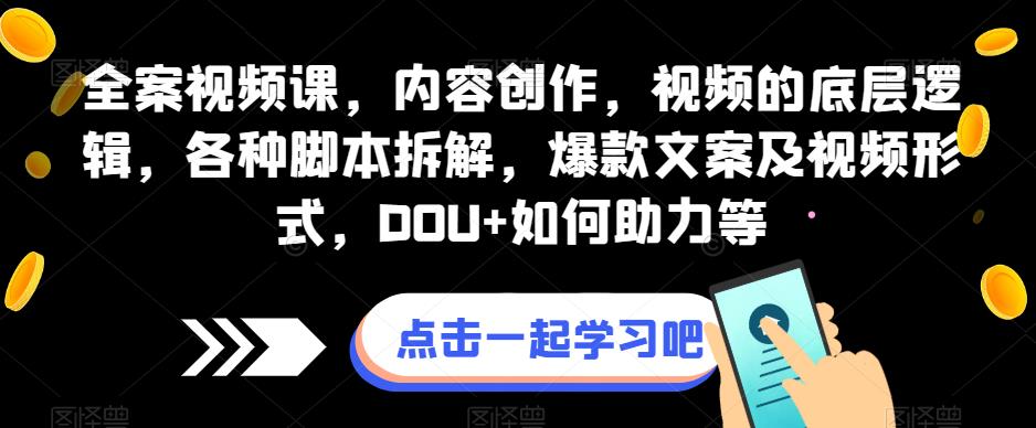 全案视频课，内容创作，视频的底层逻辑，各种脚本拆解，爆款文案及视频形式，DOU+如何助力等-千城资源网
