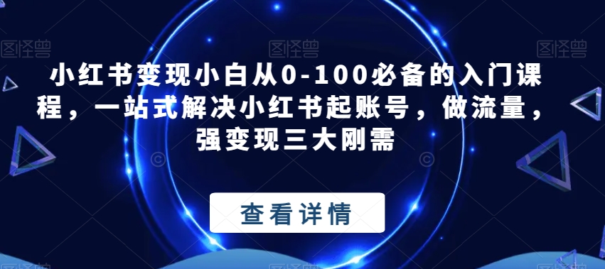 小红书变现小白从0-100必备的入门课程，一站式解决小红书起账号，做流量，强变现三大刚需-千城资源网
