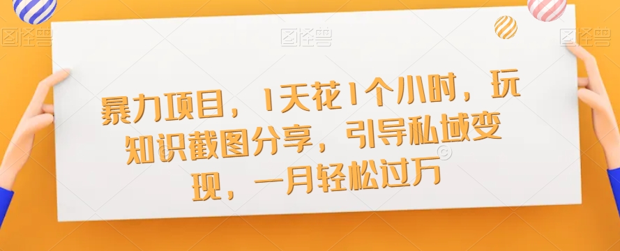 暴力项目，1天花1个小时，玩知识截图分享，引导私域变现，一月轻松过万【截图】-千城资源网