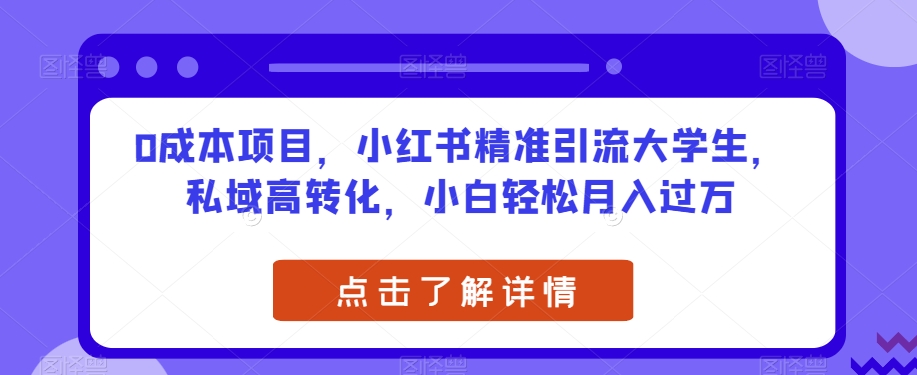 0成本项目，小红书精准引流大学生，私域高转化，小白轻松月入过万【揭秘】-千城资源网