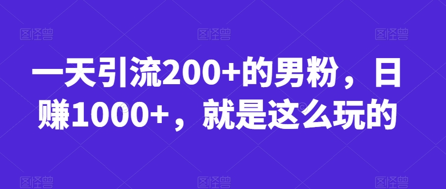 一天引流200+的男粉，日赚1000+，就是这么玩的【揭秘】-千城资源网