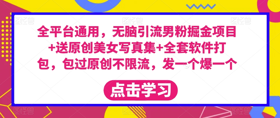 全平台通用，无脑引流男粉掘金项目+送原创美女写真集+全套软件打包，包过原创不限流，发一个爆一个【揭秘】-千城资源网