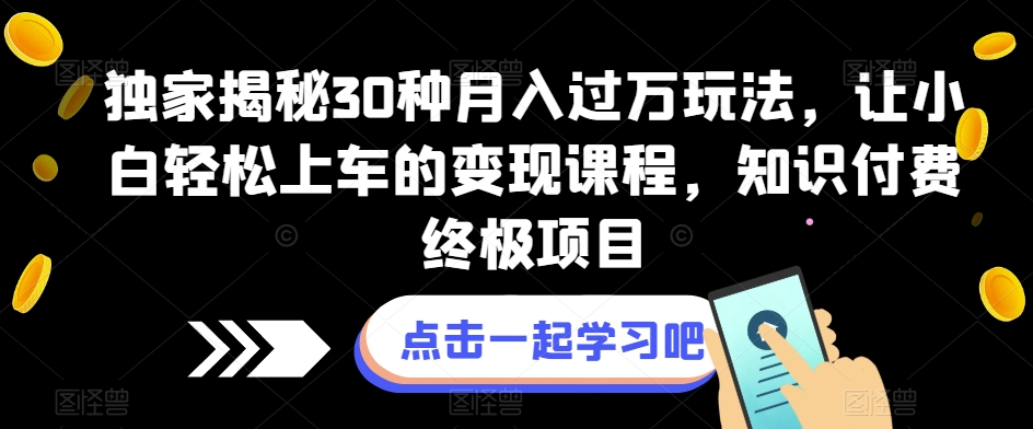 独家揭秘30种月入过万玩法，让小白轻松上车的变现课程，知识付费终极项目【揭秘】-千城资源网