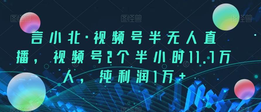 言小北·视频号半无人直播，视频号2个半小时11.7万人，纯利润1万+-千城资源网