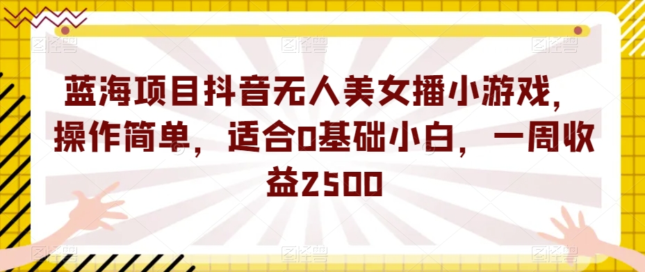 蓝海项目抖音无人美女播小游戏，操作简单，适合0基础小白，一周收益2500【揭秘】-千城资源网