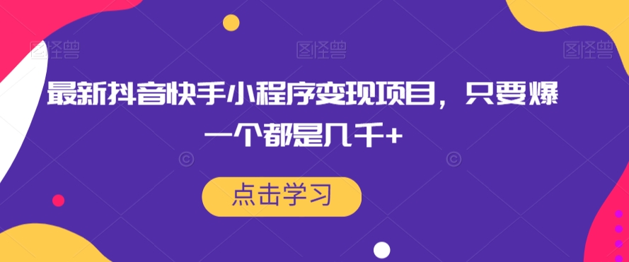 最新抖音快手小程序变现项目，只要爆一个都是几千+-千城资源网