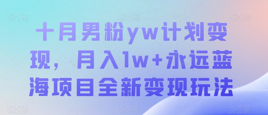 十月男粉yw计划变现，月入1w+永远蓝海项目全新变现玩法【揭秘】-千城资源网