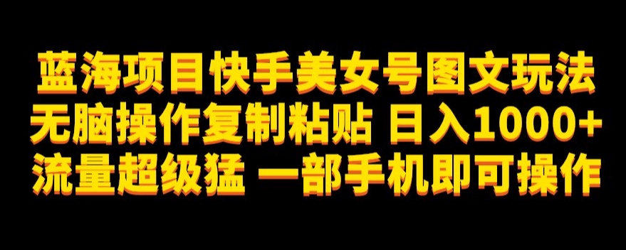 蓝海项目快手美女号图文玩法，无脑操作复制粘贴，日入1000+流量超级猛一部手机即可操作【揭秘】-千城资源网