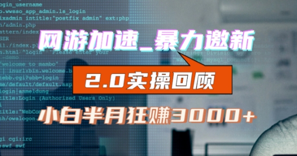 网游加速邀新，狂吃提成，适合小白，首月破千（v2.0版教程）【揭秘】-千城资源网