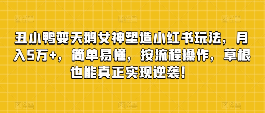 丑小鸭变天鹅女神塑造小红书玩法，月入5万+，简单易懂，按流程操作，草根也能真正实现逆袭！-千城资源网