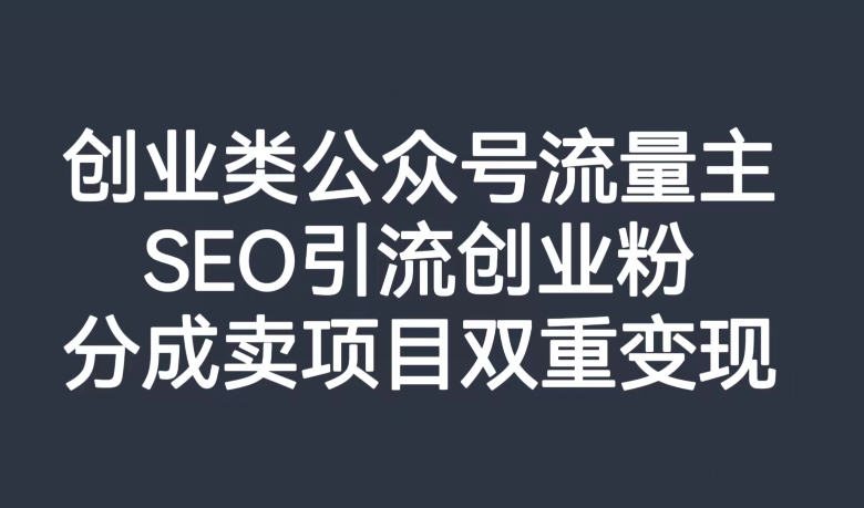 创业类公众号流量主，SEO引流创业粉，分成卖项目双重变现【揭秘】-千城资源网