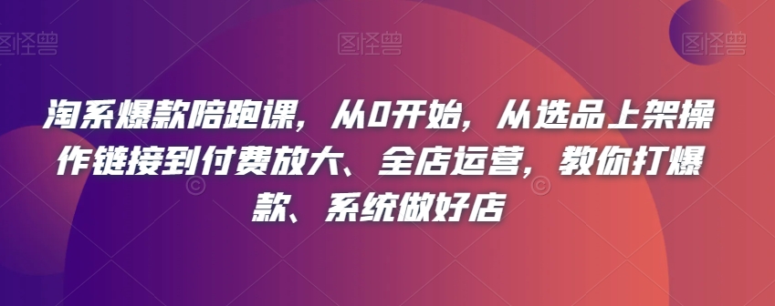 淘系爆款陪跑课，从0开始，从选品上架操作链接到付费放大、全店运营，教你打爆款、系统做好店-千城资源网